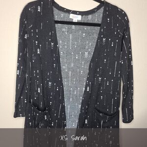 LuLaRoe Sarah Duster Cardigan XS Arrows Black White NEW